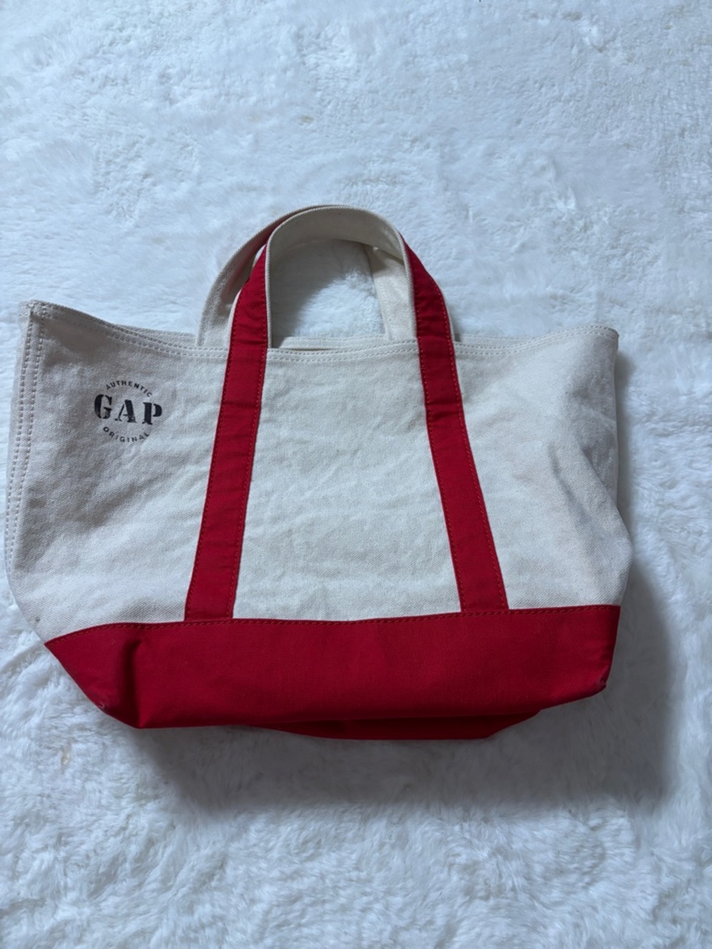 GAP Cream Canvas Tote with Red Base and Handles